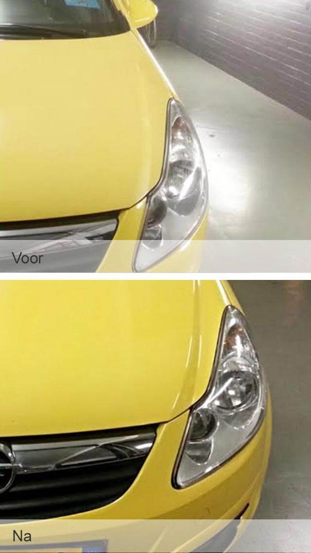 reiniging exterieur gele auto